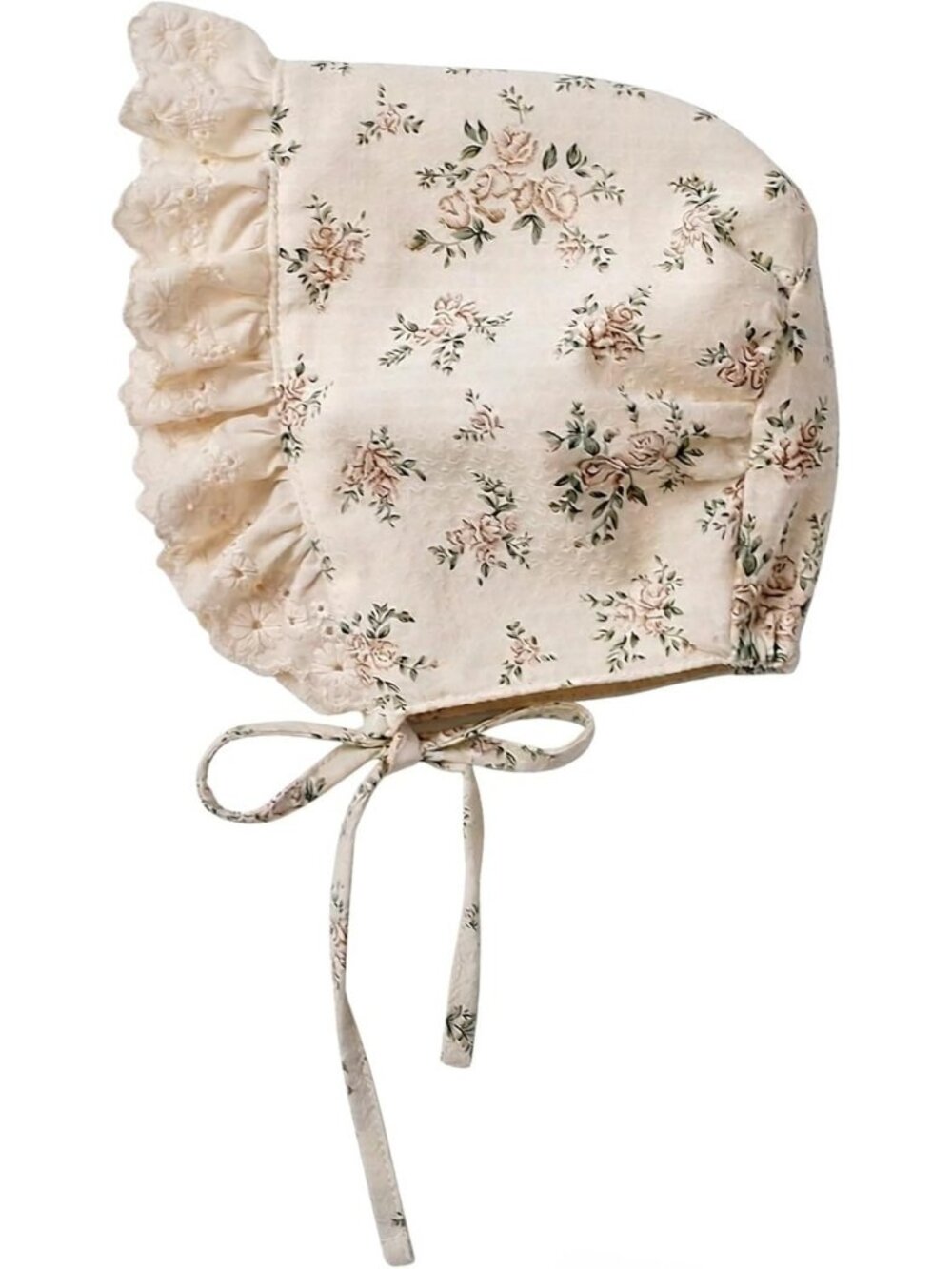 Vintage Floral Cotton Baby Girls' Bonnet - Lace Sun Protection Hat for Infants